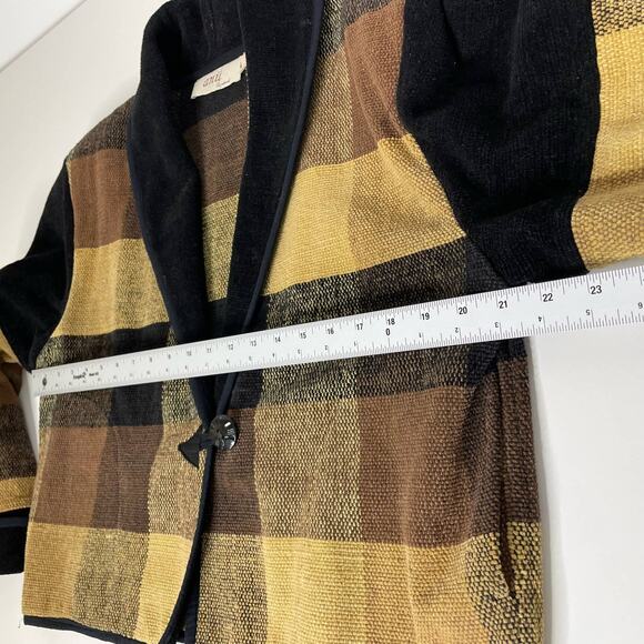Anu by Natural Checked Cropped Jacket Long Sleeve Single Button‎ Brown Tan L - Picture 10 of 12